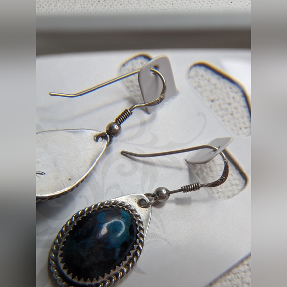 925 Sterling Silver Turquoise Earrings Drop Dangled Artist signed K-1 - Picture 12 of 12